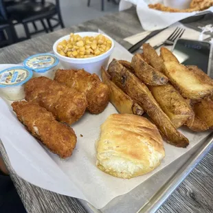 3 Piece Cod, 2 Sides, 1 Biscuit.