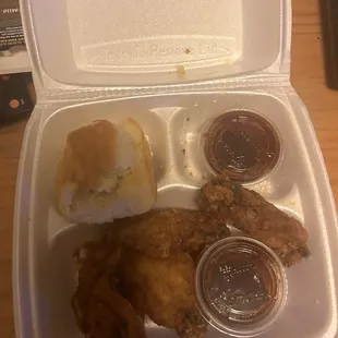 My friend liked the Mac and cheese, cause it's gone! lol That biscuit was dry and it crumbled when it hit the floor.