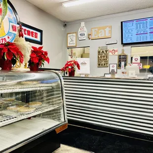 a display case of baked goods