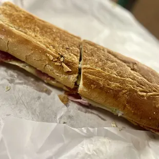 The large 12&quot; Cuban, enough for two with splitting a side of Black Beans, Toadted Bread, Fantastic!