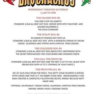 the menu for brocha's