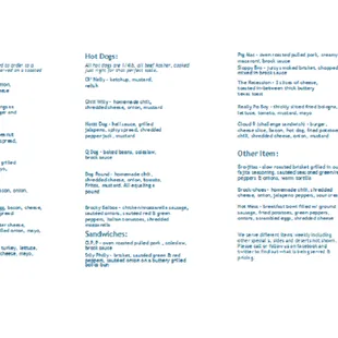 Menu  (borrowed from Facebook)