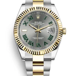41mm stainless steel and 18kt yellow gold Rolex Datejust with a fluted bezel, slate dial, and oyster bracelet with the easylink comfort fold