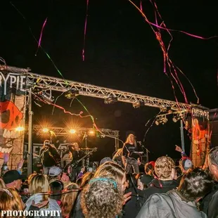 a band performing on stage