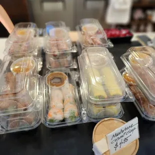 Fresh rolls ready on the counter.