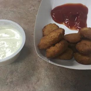Beer battered brat bites.