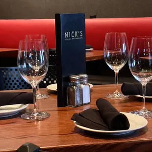 empty wine glasses on a table