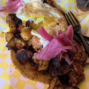 Chorizo and potato tostada