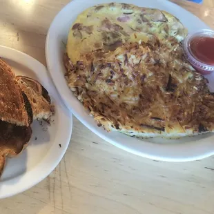 an omelet and toast