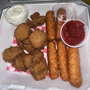 Fried pickles and fried mozzarella