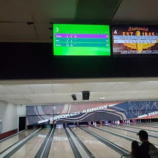 a bowling alley with bowling lanes
