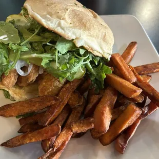 Chicken Sammy w/sweet potato fries