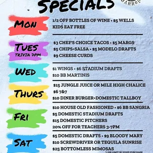 Specials 7-days a week! Dine-in only.