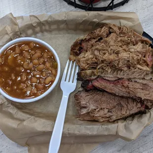 2 Meat Plate - Brisket and Pulled Pork with Baked Beans (GF)