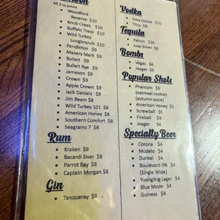 a menu on a table