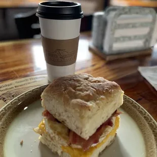 Breakfast biscuit and coffee
