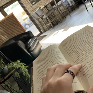 A small nook with super comfy chairs and a beautiful view of the dining area.