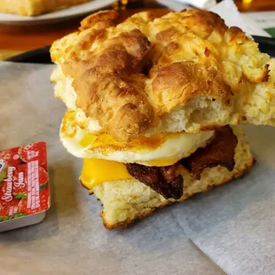 This was to die for! Home made biscuit w egg and bacon