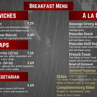 Breakfast Menu: Tuesday-Sat 6am-10:30a Sunday 6am-9am