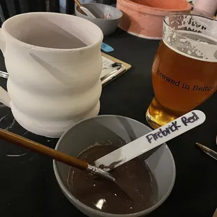 Pottery glazing set up.