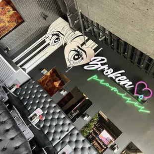 a restaurant with a neon sign