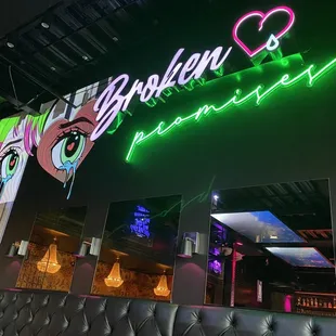 a neon sign in a restaurant