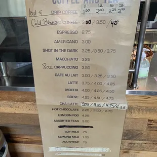 the price of coffee and tea