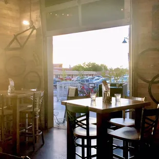 a table and chairs in a restaurant