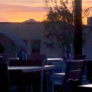 Great view of the sunset over the mountains from the restaurant an patio
