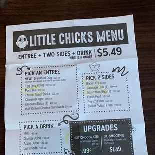 Kids menu