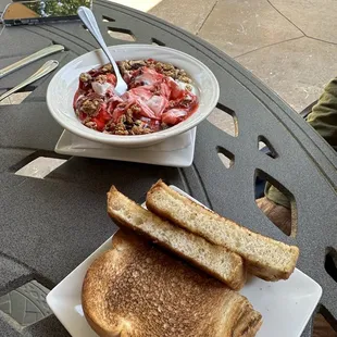 Yogurt parfait and toast