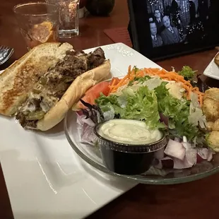 Cheesesteak with the side salad