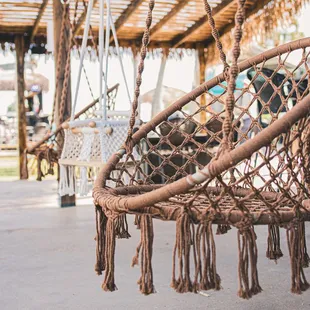 a hammock hanging from a roof