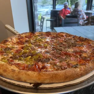 a pizza on a pizza pan