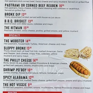 Hot sandwich menu