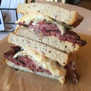 Pastrami Reuben on rye with sauerkraut. Delicious!!