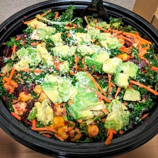 Bronze Café Catering 4/28/21: David&apos;s Special Salad - Kale, Lemon Vinaigrette, Beets, Curried Quinoa, Spiced Chickpeas, Avocado