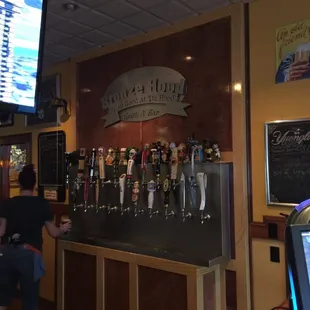 a man standing in front of a bar