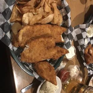 fish and chips on a table