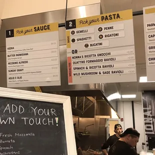 menus and prices for a restaurant