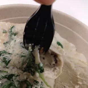 Innards of a wild mushroom &amp; sage ravioli