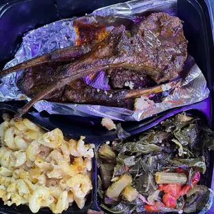 Lamb chops, mac &amp; cheese, greens