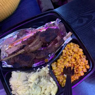 Jerked Lamb Chops, Mash &amp; Corn