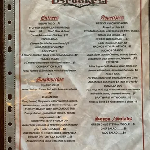 Brooke's menu