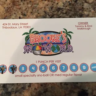 Punch card for freebies.