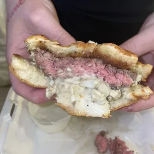 Blu Burger with a side french fries.  otb of these items were under cooked significantly and made my husband sick.