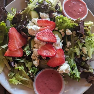 The flavors all work well and the mixed berry vinegarette ties it all together. I definitely recommend the strawberry fields salad.