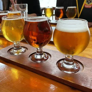 a row of beer glasses