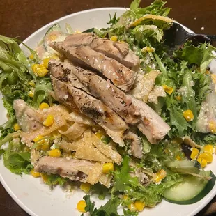 - roasted Grilled Corn Salad. The dressing is so delicious! I took the onions,avocado, and tomatoes out.