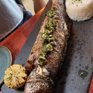 Grilled whole fish (branzino)